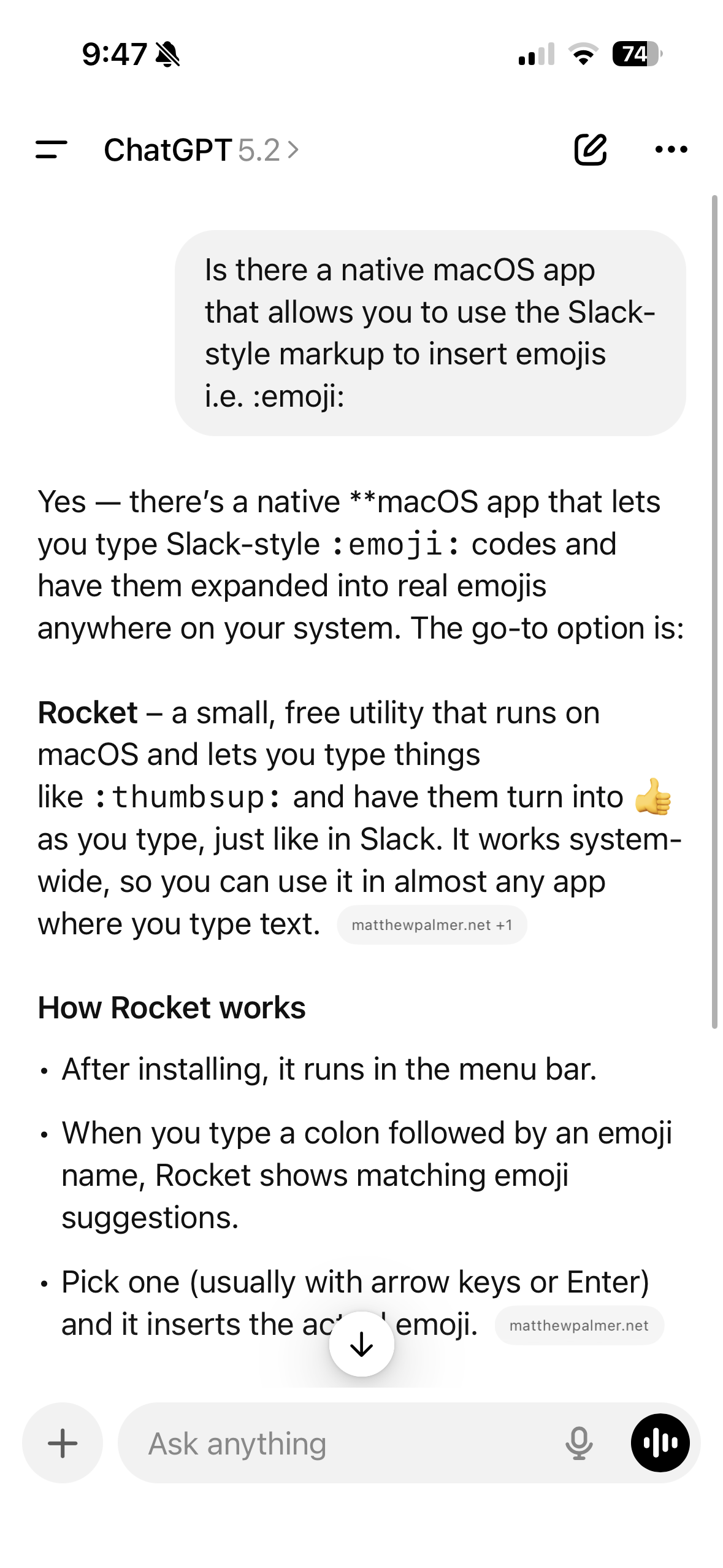 A screenshot of a ChatGPT prompt and response