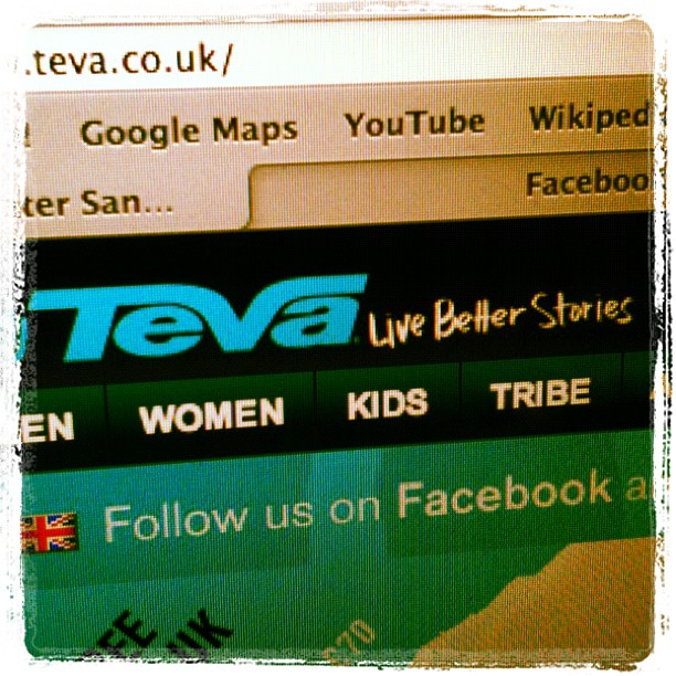 Close-up of a web browser showing the Teva website with navigation tabs, the slogan "Live Better Stories," and a Facebook prompt.