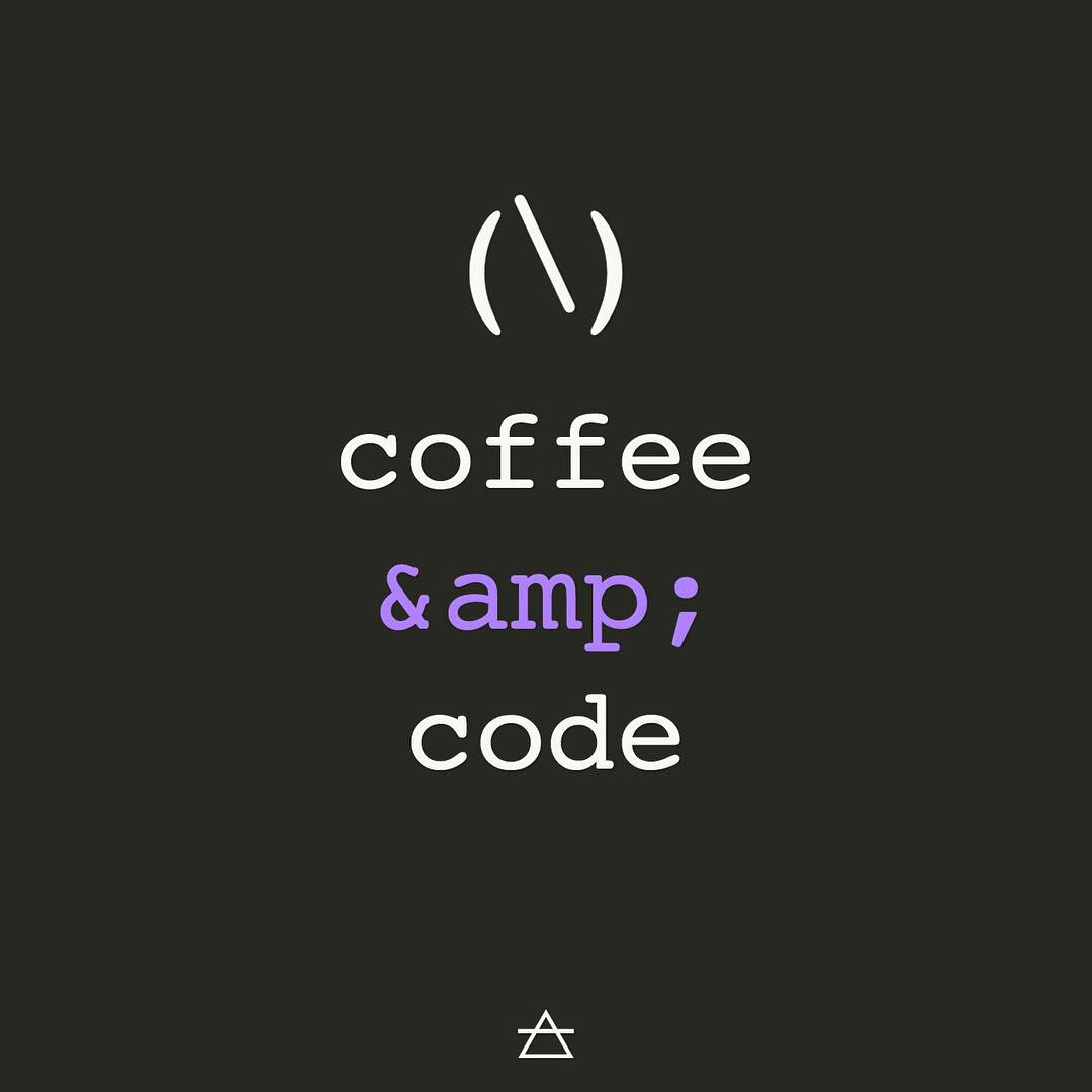 White text reading “coffee &amp; code” on a dark background, with “&amp;” in purple and a simple coffee bean icon above.